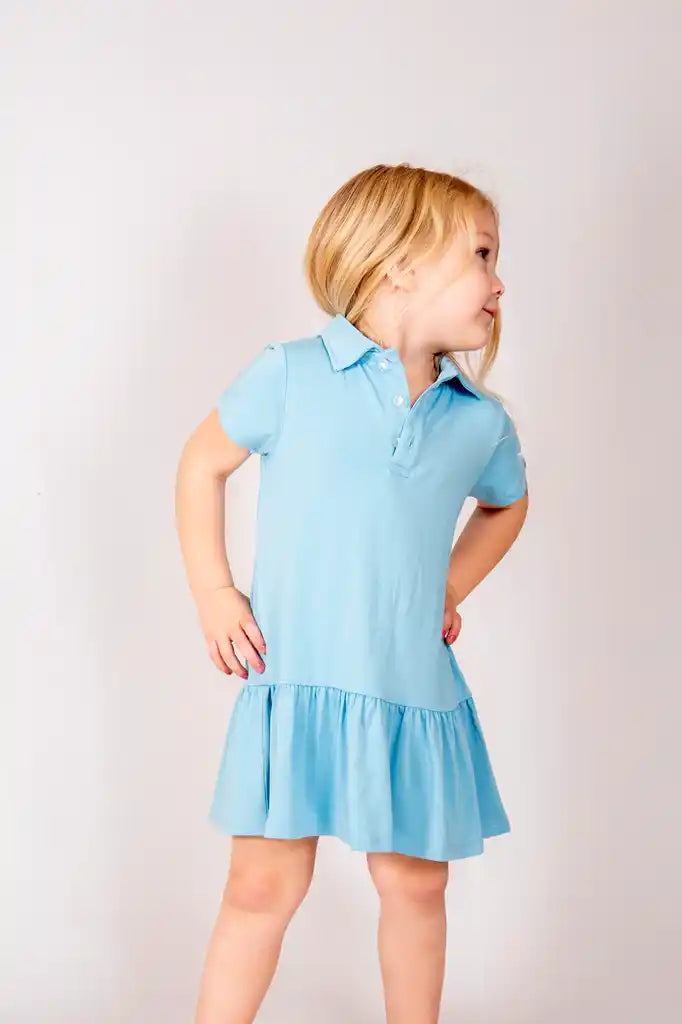 "Cloud Chaser" Girl's Polo Collar Twirl Dress