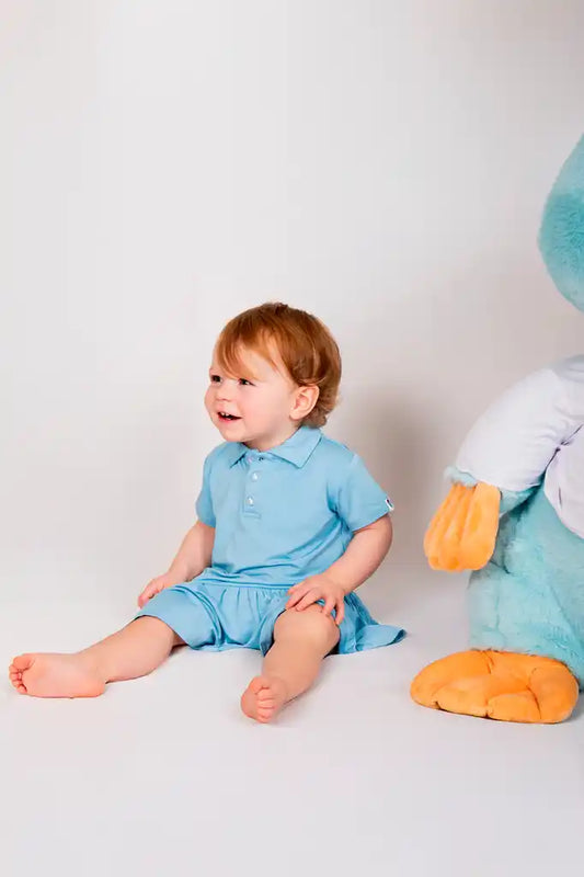 "Cloud Chaser" Baby Girl's Polo Collar Twirl Dress w/ Diaper Cover