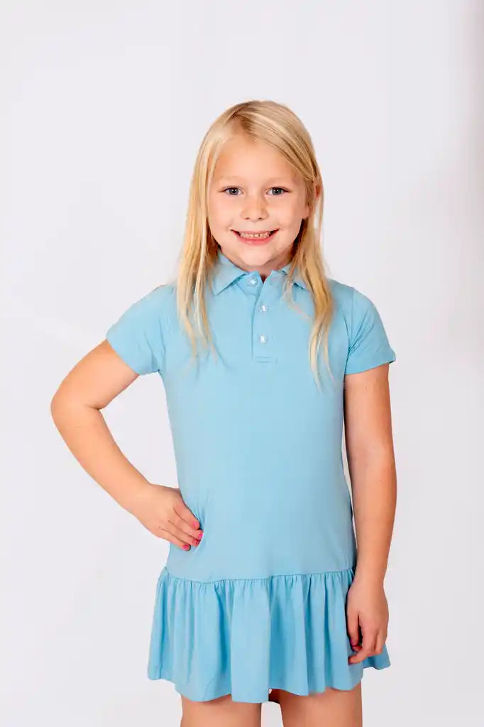 "Cloud Chaser" Girl's Polo Collar Twirl Dress