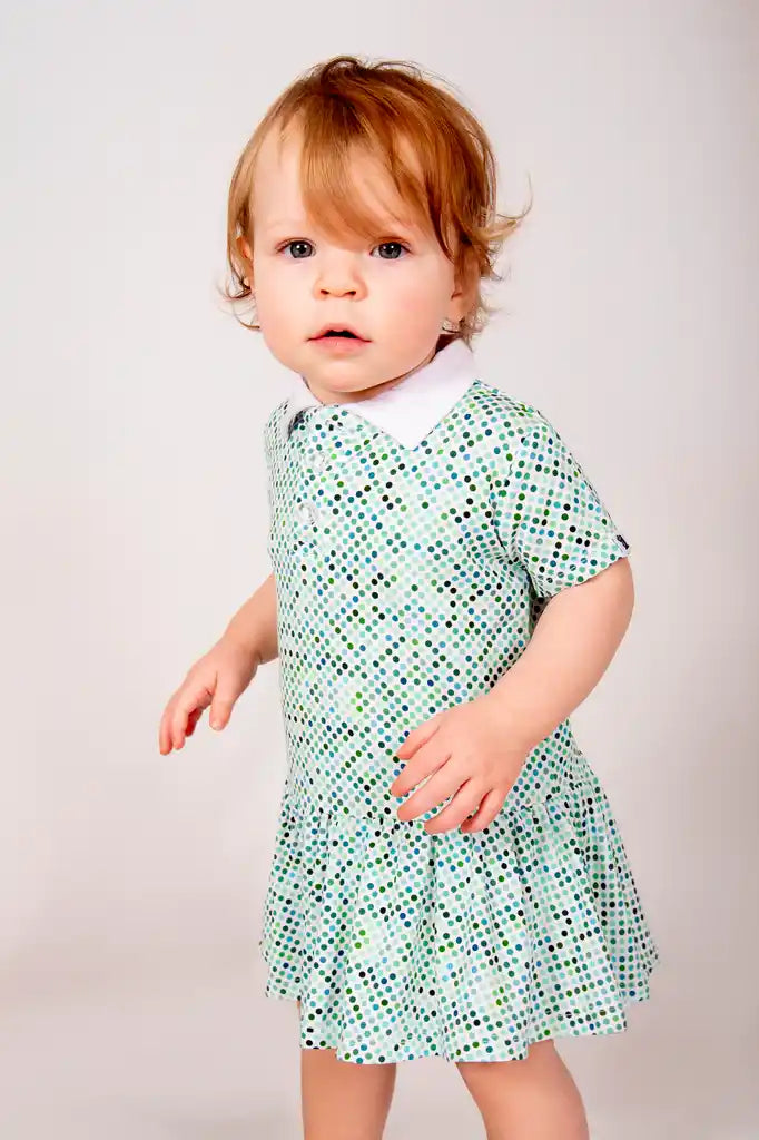 "Dapper Dots" Girl's Polo Collar Twirl Dress
