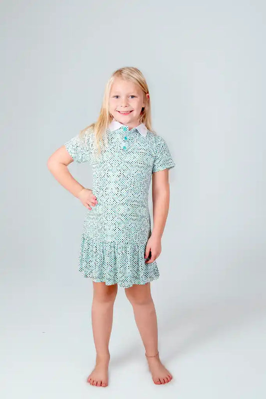 "Dapper Dots" Girl's Polo Collar Twirl Dress