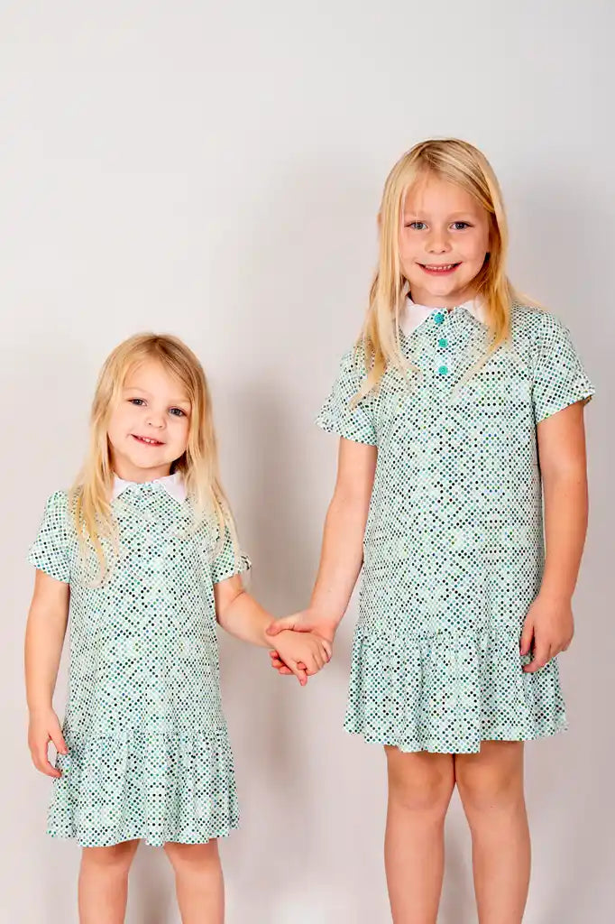 "Dapper Dots" Girl's Polo Collar Twirl Dress