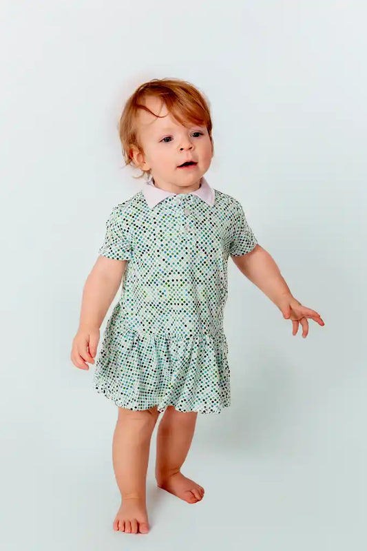 "Dapper Dots" Baby Girl's Polo Collar Twirl Dress w/ Diaper Cover
