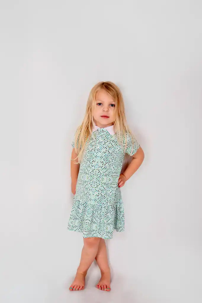 "Dapper Dots" Girl's Polo Collar Twirl Dress