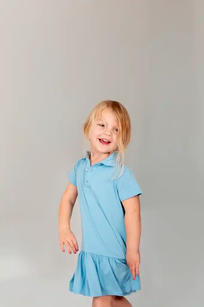 "Cloud Chaser" Girl's Polo Collar Twirl Dress