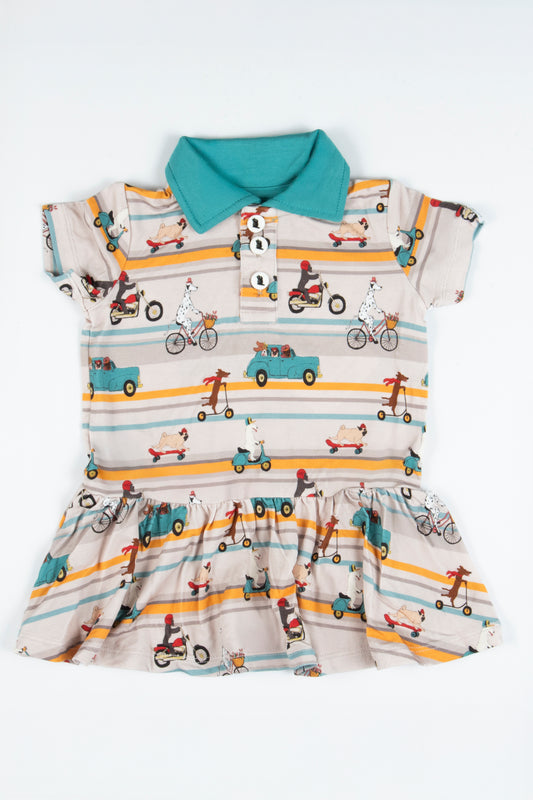 "Joyride!" Baby Girl's Polo Collar Twirl Dress w/ Diaper Cover