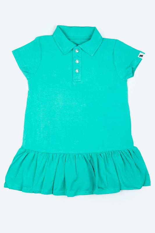 "Aqua Adventures" Girl's Polo Collar Twirl Dress